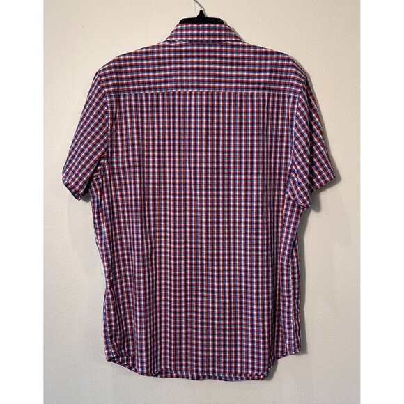 Crown & Ivy Classic Preppy short sleeve shirt Mens Sz‎ L Red/Blue plaid Dadbod - Picture 2 of 8